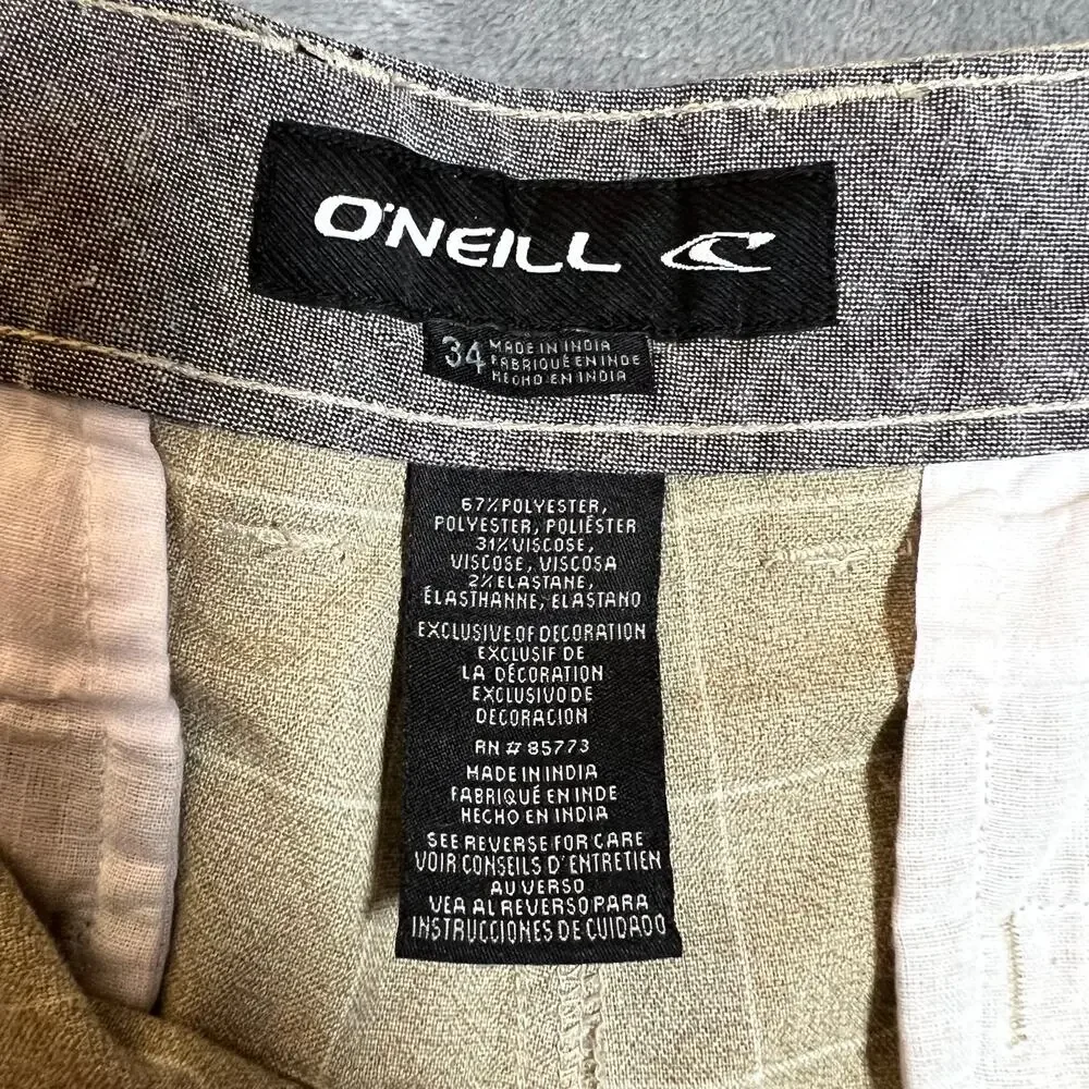 O'Neill Men's Stretch Walk Shorts Size 34 Flat Front Chino Window Pane Check
